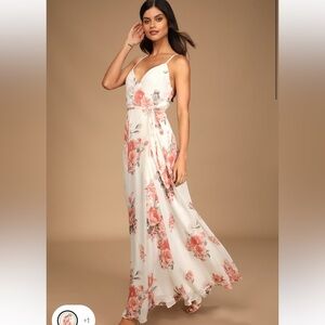 Lulus - White floral wrap dress, size small